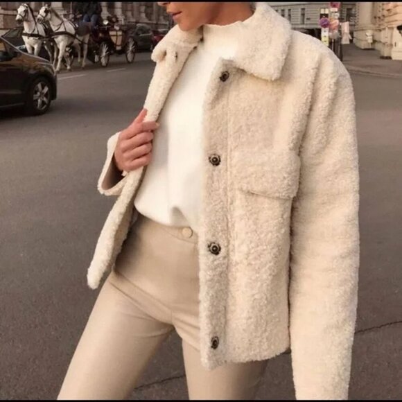 Zara Jackets & Blazers - Zara Double Faced Sherpa Teddy Soft Jacket Ecru White BLOGGER FAV Size XS